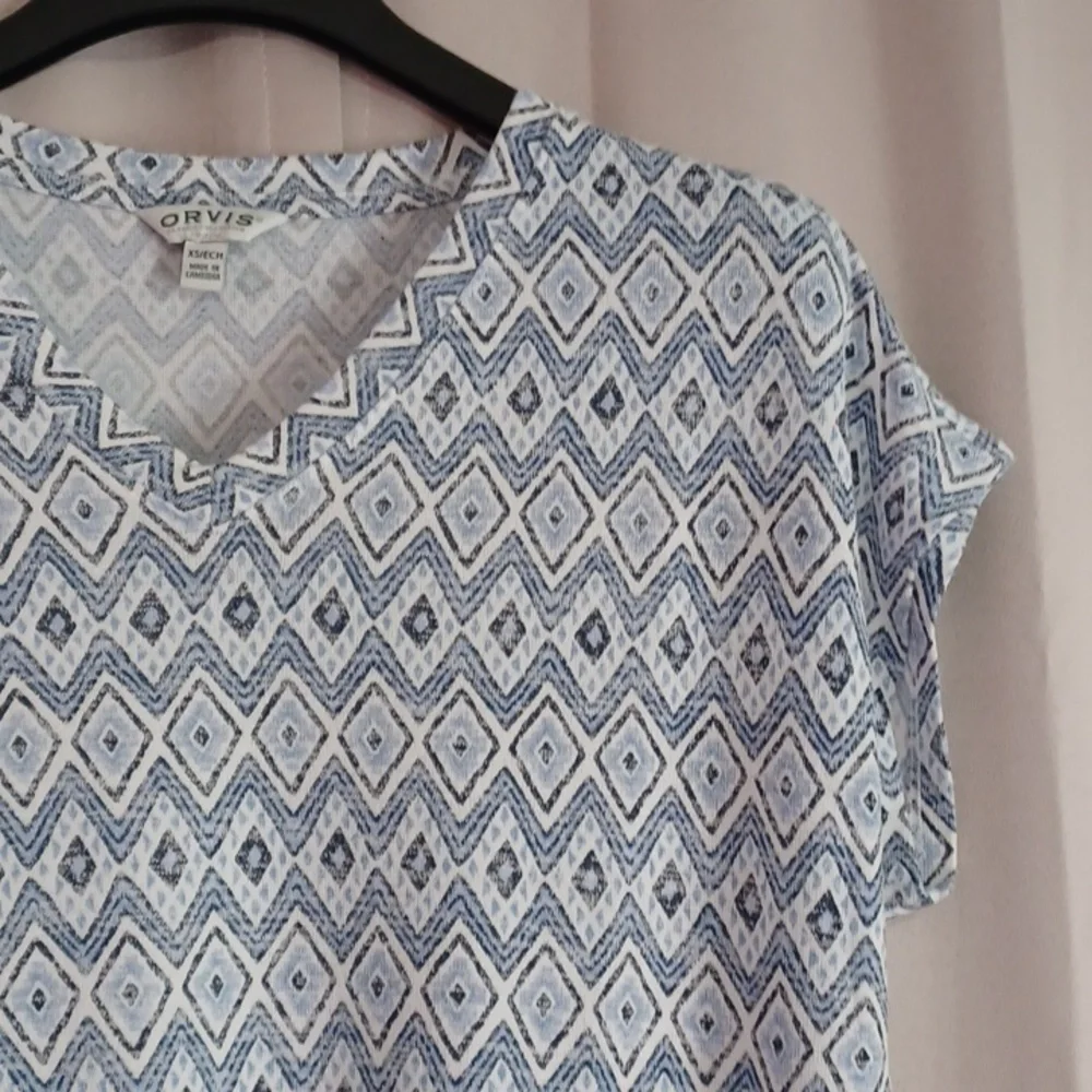 Orvis Cap Sleeve V-Neck Tunic Style Top High/Low Hem Stretch